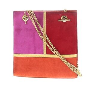 Vintage 80's Frenchy of California Color Block Suede Crossbody Chain Purse.